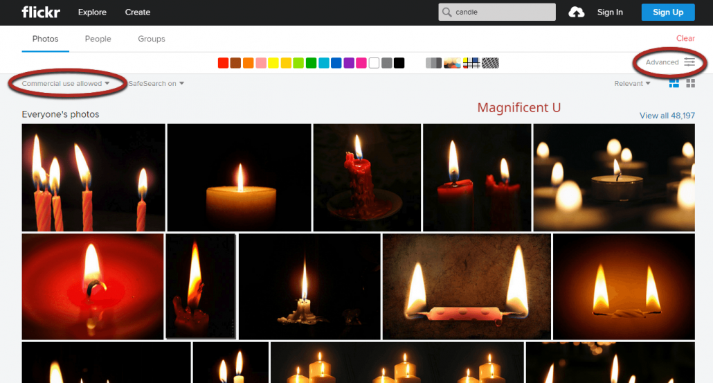 How to do a commercial image use search on Flickr