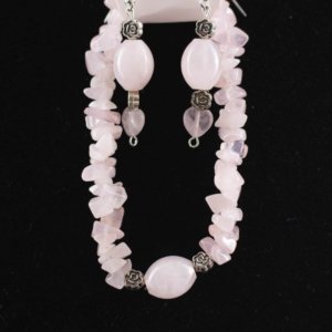 Rose quartz bracelet set earrings